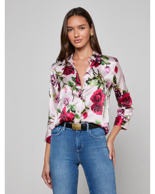 L'Agence Multicolor Dani Silk Blouse Top