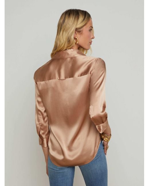 L'Agence Blue Dani Silk Blouse Top