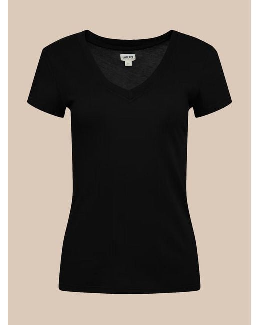 L'Agence Blue Becca Cotton V-neck Tee
