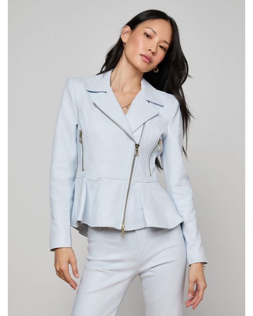 L'Agence White Lyric Peplum Biker Jacket