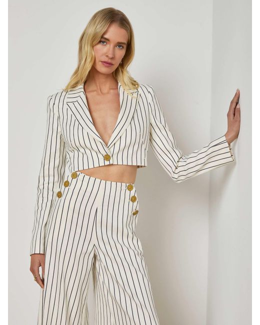 L'Agence White Izzie Striped Cropped Blazer