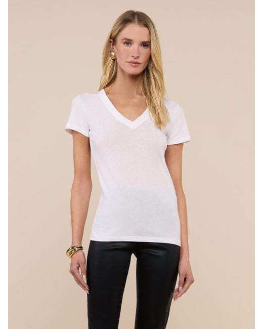 L'Agence White Becca Cotton V-neck Tee