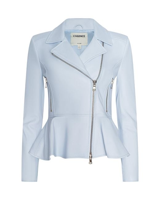 L'Agence White Lyric Peplum Biker Jacket