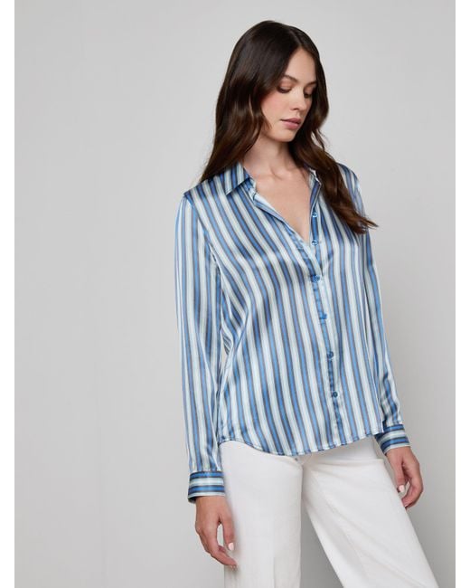 Chemisier En Soie Tyler, Rayures Chevrons Bleues L'Agence en coloris Blue