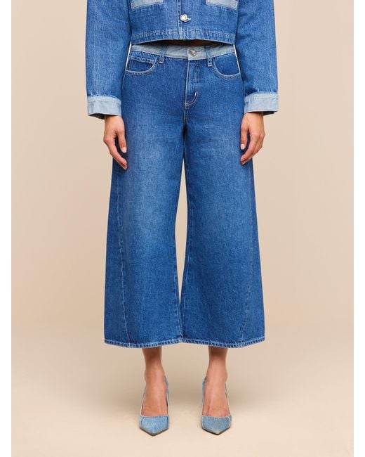 L'Agence Blue Bronte Cropped Wide-Leg Jean