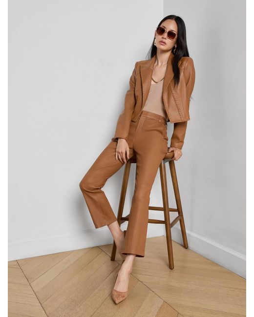 L'Agence Brown Ketra Leather Bootcut Trouser