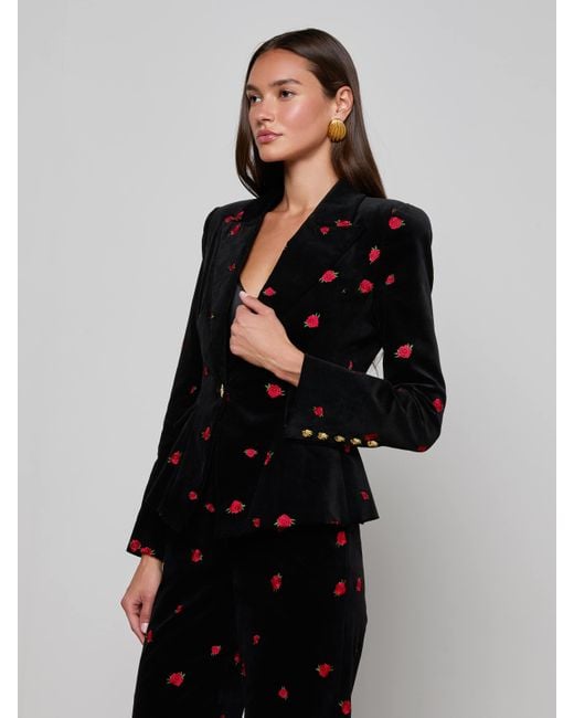 Blazer En Velours Kaisley, Noir Avec Roses Rouges Brodées L'Agence en coloris Black
