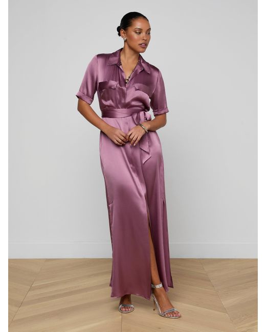 L'Agence Pink Klement Silk Shirt Dress