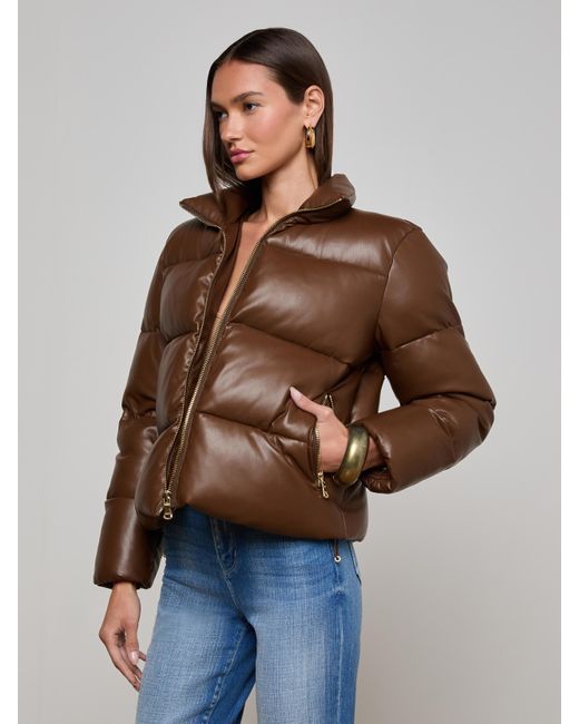 Veste Doudoune En Cuir Vegan Larsen, Brun Carafe À Imprimé Léopard Valencia L'Agence en coloris Blue