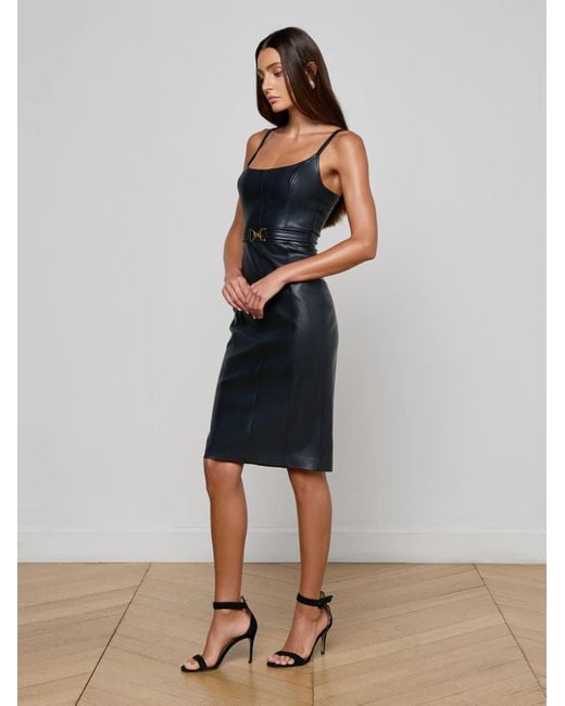Robe En Cuir Vegan Halia, Bleu Nuit L'Agence en coloris Blue
