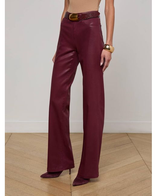 Jean Large En Denim Enduit Clayton, Enduit Bordeaux Foncé L'Agence en coloris Red