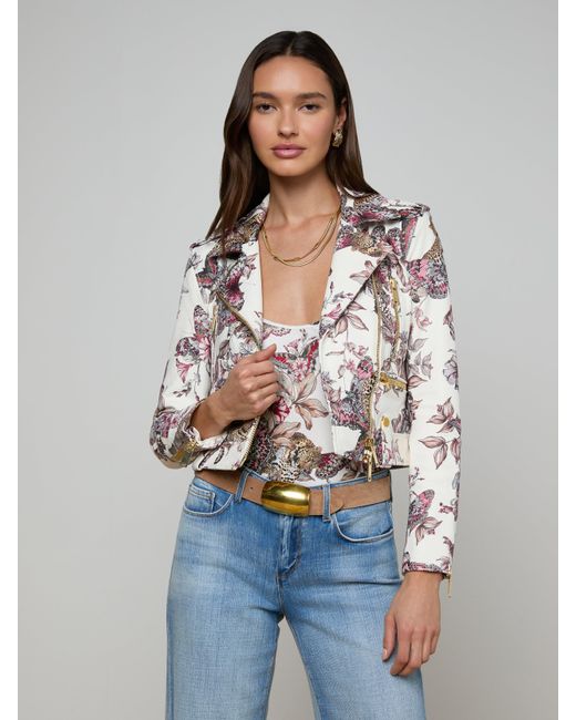 Blouson En Cuir Blakely, Blanc À Imprimé Jungle Papillons Coloré L'Agence en coloris Multicolor