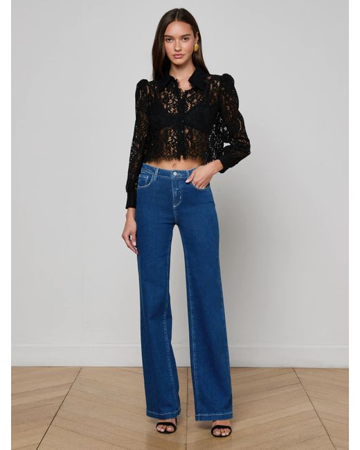 L'Agence Blue Anita Lace Blouse Top