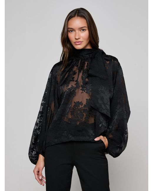 L'Agence Black Rhett Burnout Satin Blouse Top
