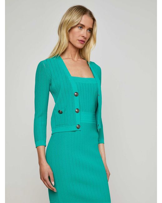 Cardigan En Maille Pointelle Irvin, Lagon/Nickel L'Agence en coloris Blue