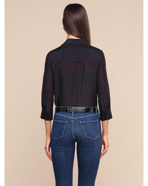 L'Agence Black Dani Cotton-Silk Blouse Top