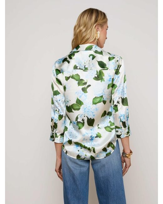 Chemisier En Soie Dani, Ivoire Avec Imprimé Hortensias Bleu Clair L'Agence en coloris Multicolor