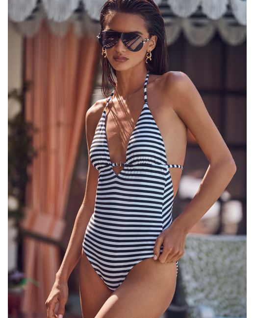 L'Agence Blue Leila Halter One-Piece Swimsuit
