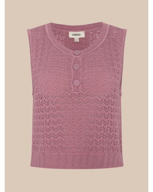 L'Agence Pink 'Agence Carven Pointelle Knit Tank Top