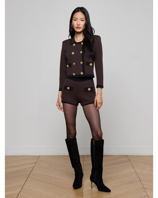 Veste Courte En Maille Janu, Marron Foncé/Noir L'Agence en coloris Multicolor