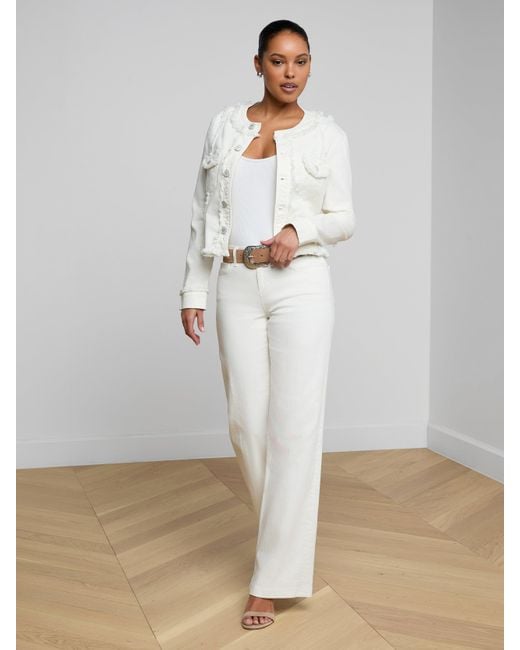 L'Agence White Yarin Collarless Fray Jacket