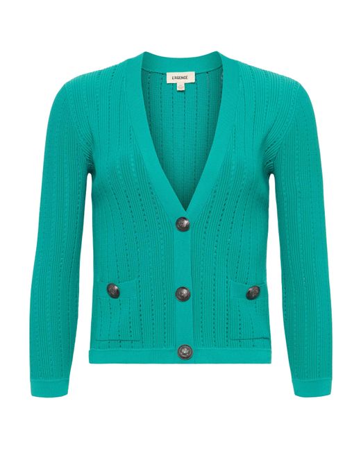 Cardigan En Maille Pointelle Irvin, Lagon/Nickel L'Agence en coloris Blue