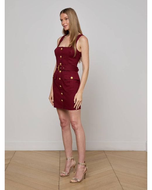 L'Agence Red Midy Button-Front Dress