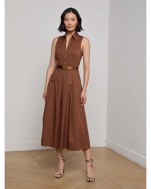 L'Agence Brown Kolton Midi Dress