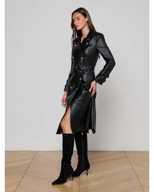 L'Agence Black Celina Leather Trench Coat