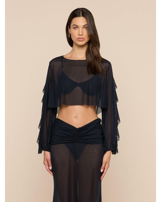 L'Agence Black Ambala Mesh Cover-Up Top