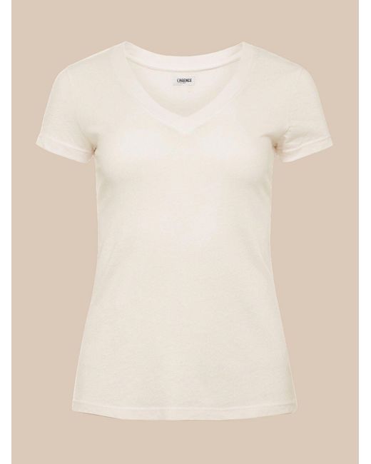 L'Agence White Becca Cotton V-neck Tee