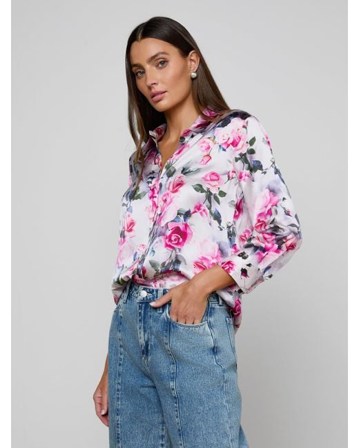 Chemisier En Soie Dani, Imprimé À Roses Roses L'Agence en coloris Multicolor