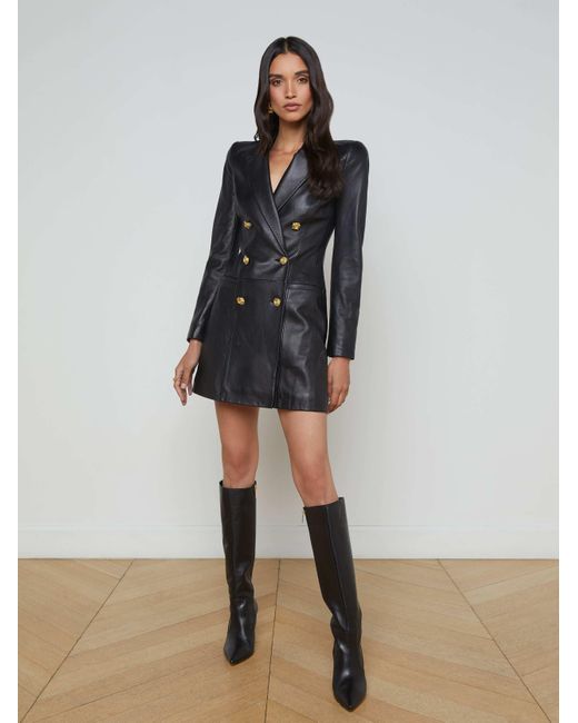 l agence leather dress L'Agence Tora Leather Blazer Dress in Black