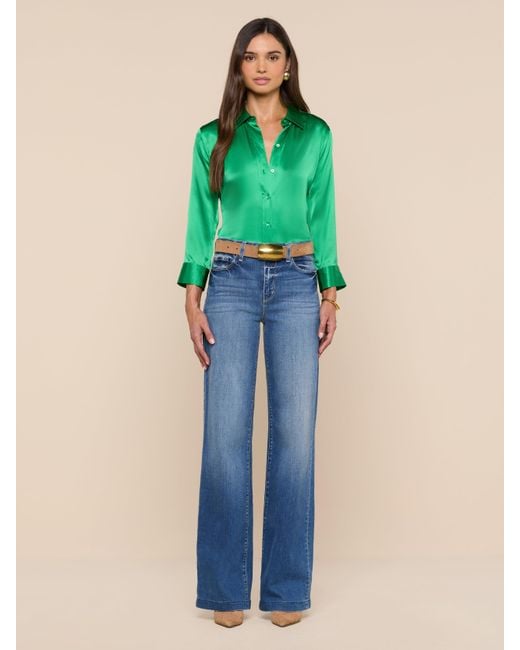 L'Agence Green 'Agence Dani Silk Blouse Top