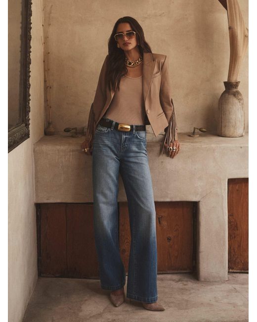 L'Agence Blue Vashti Fringed Leather Blazer