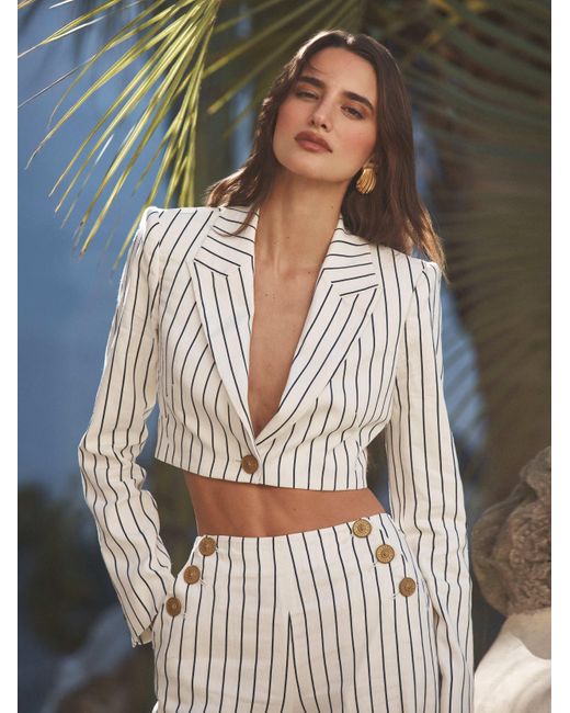 L'Agence White Izzie Striped Cropped Blazer