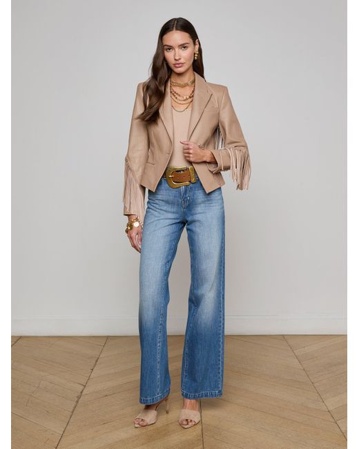 L'Agence Blue Vashti Fringed Leather Blazer