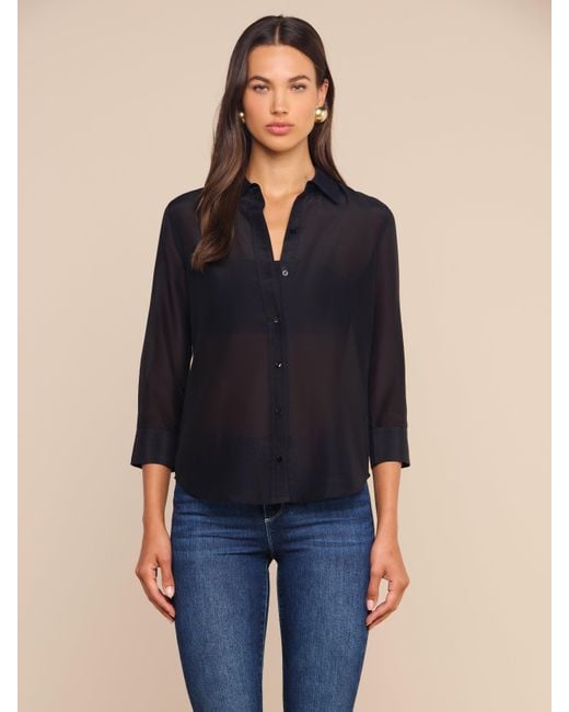 L'Agence Black Dani Cotton-Silk Blouse Top