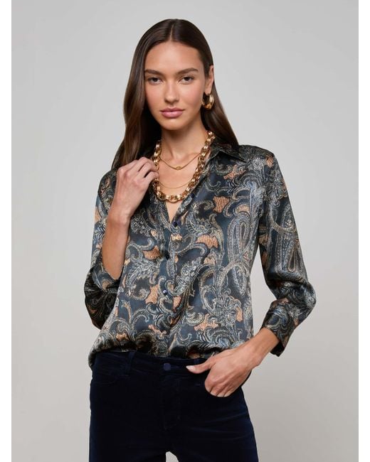 Chemisier En Soie Dani, Bleu Nuit À Motif Cachemire Multicolore L'Agence en coloris Gray