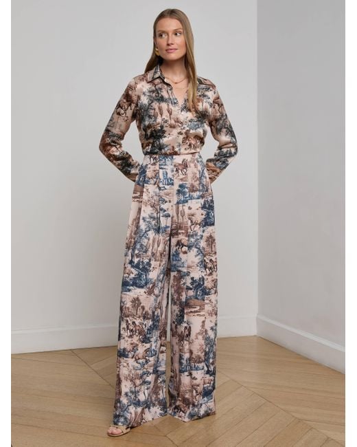 Pantalon Large En Tissu Plissé Nova, À Imprimé Toile Style Western L'Agence en coloris Natural