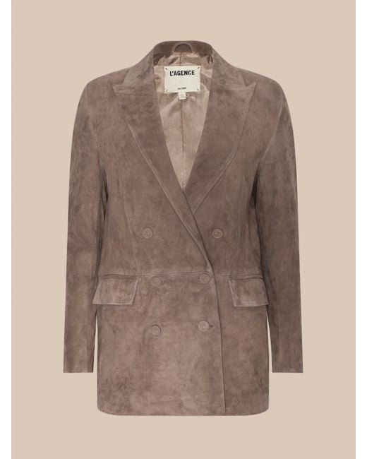 L'Agence Brown Aimee Oversized Suede Blazer