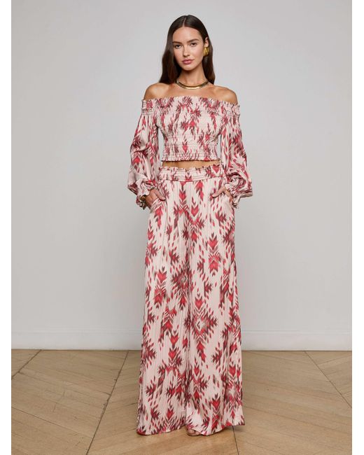 L'Agence White Lyra Satin Wide-Leg Pants