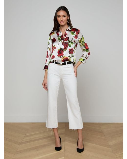 Chemisier En Soie Dani, Blanc Avec Un Imprimé Roses Rouges Romantique L'Agence en coloris Multicolor