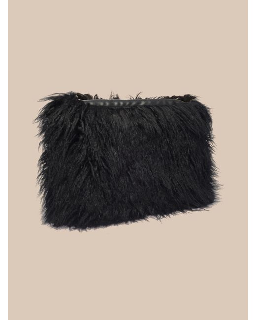 L'Agence Black Adelina Faux Fur Clutch