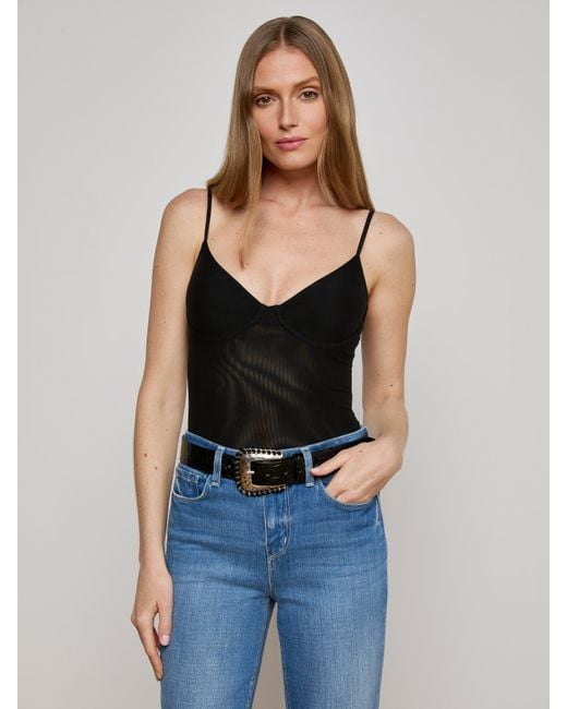 L'Agence Blue Elowen Mesh Bodysuit