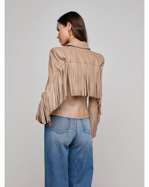 L'Agence Blue Vashti Fringed Leather Blazer