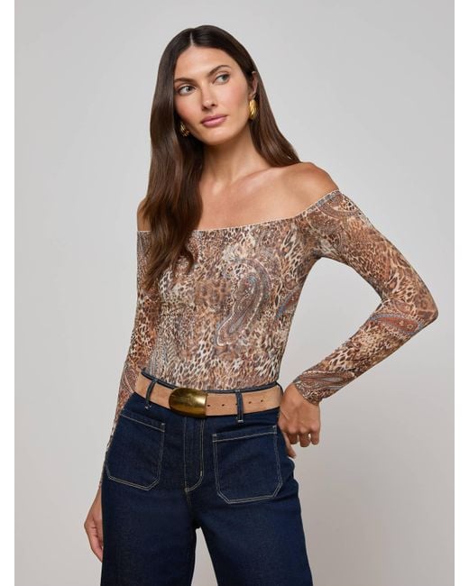 L'Agence Blue 'Agence Peonie Off-The-Shoulder Bodysuit