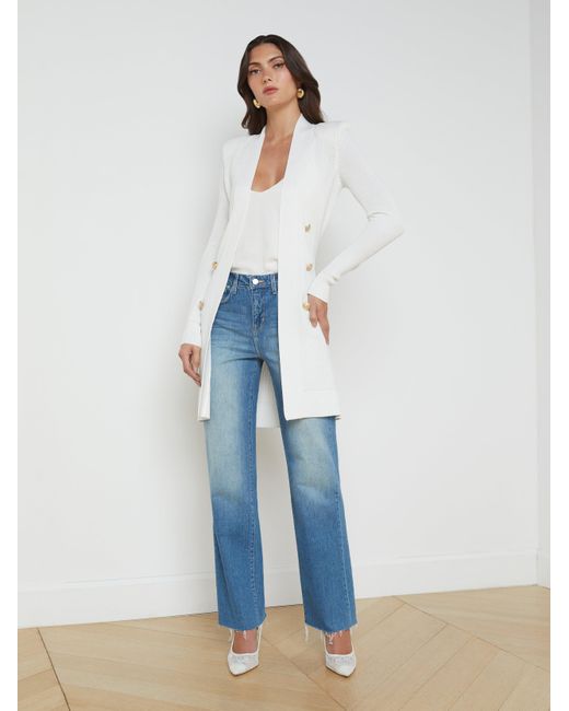 L'Agence White Noe Double-breasted Cardigan