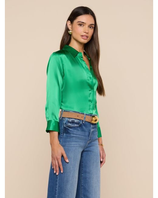 L'Agence Green 'Agence Dani Silk Blouse Top