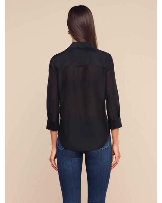 L'Agence Black Dani Cotton-Silk Blouse Top